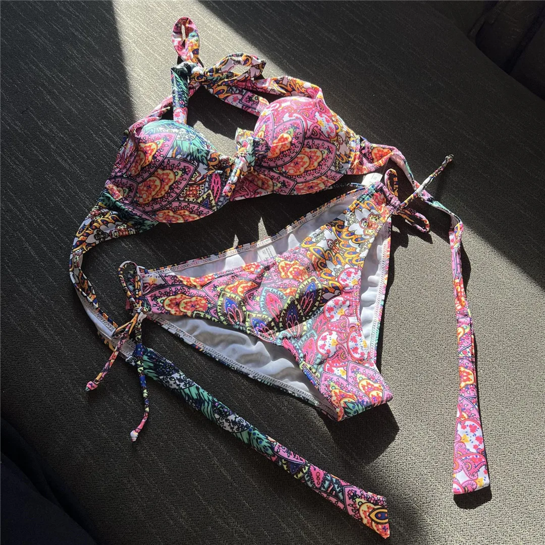 S-XL Sexy bedruckter, mit Bügel versehener Neckholder-Bikini, Damen-Badebekleidung, zweiteiliger Bikini-Set, Badeanzug, Badebekleidung, Schwimmbikini V4591 – Detail 11