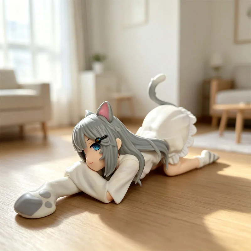 Liegende NachoNeko Figur: Niedliche Heilende Katzenmädchen-Actionfigur, Tischdekoration, Überraschungsgeschenk