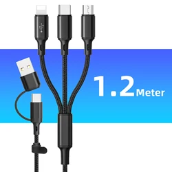 3 In 1 Fast Charging Cord For iPhone Huawei Micro USB Type C Charger Cable 1.2m Multi Usb Port Multiple Usb Charging Cord Line