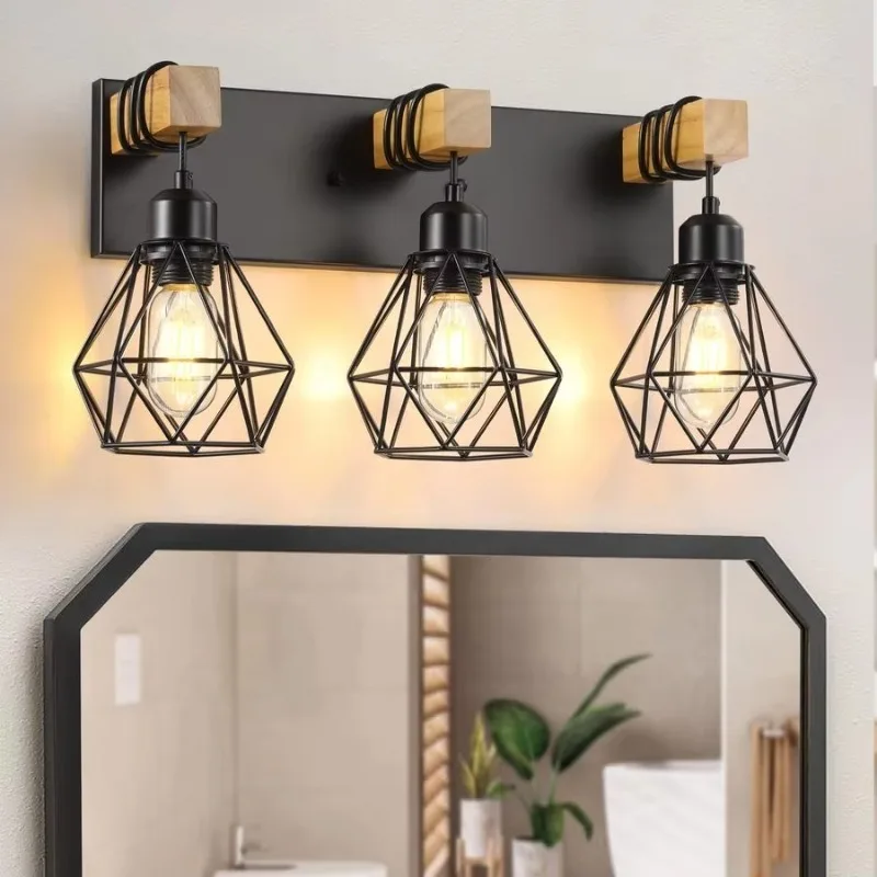 

【2026】Farmhouse Bathroom Vanity Light Fixtures, Wood Bathroom Light Fixtures Over Mirror, Rustic Sconces Wall Lighting with Eleg