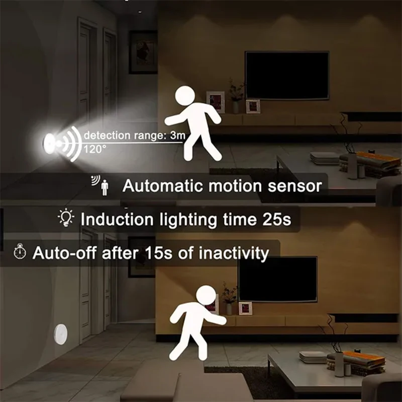 PIR lampu malam LED Sensor gerak, lampu malam LED Sensor gerak dapat diisi ulang USB untuk lemari dapur, lampu lemari nirkabel, lampu tangga