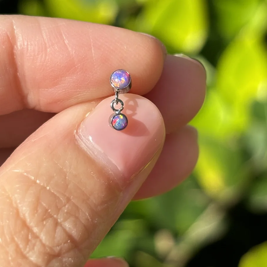 1Pc Opal Daith Piercing 16G Surgical Steel Internal Thread Double Opal Tassel Flower Labret Rings Tragus Helix Piercing Jewelry