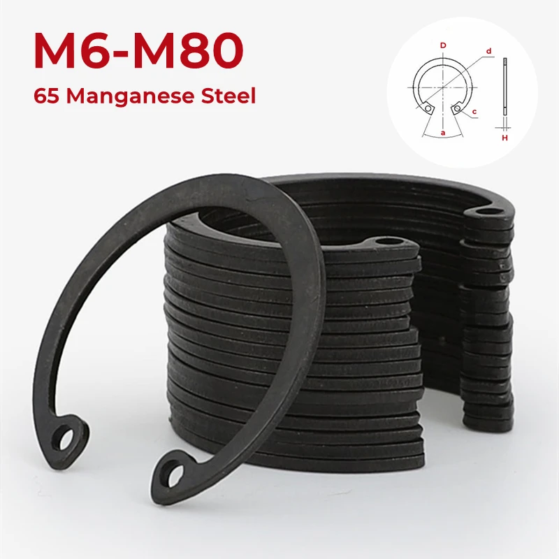 M6 M7 M8 M9 M10-M80 GB893 Black 65 Manganese Steel C Type Internal Circlip Retaining Rings For Hole Snap Buckle Elastic Clamp