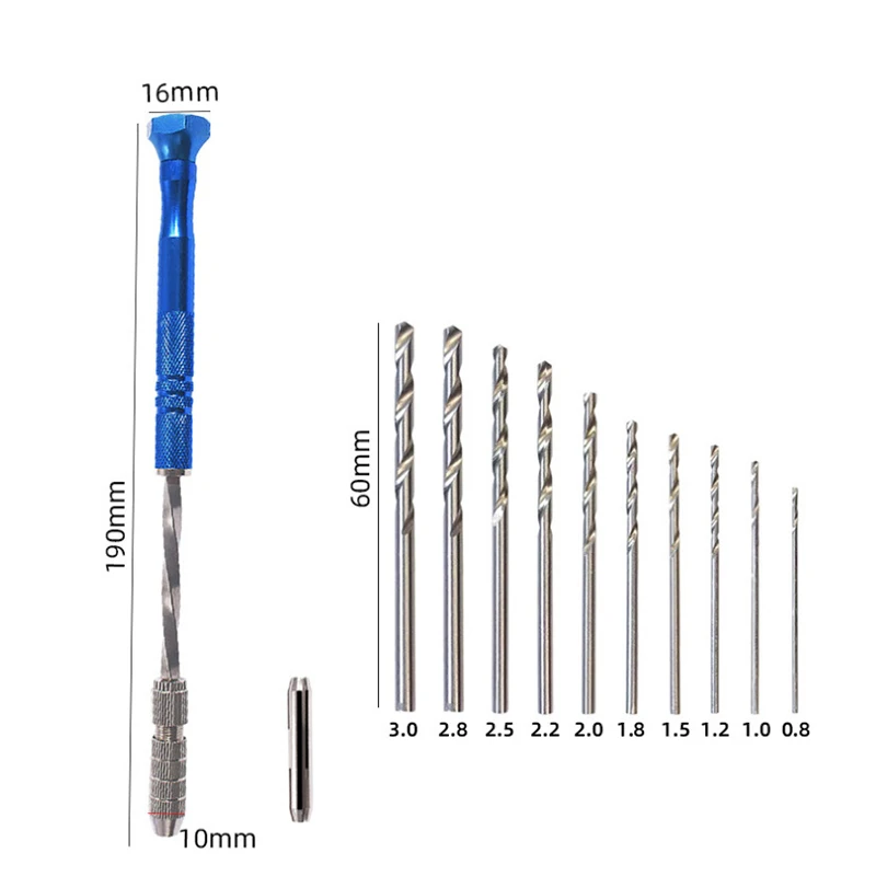 Набор ручных спиральных сверл 0,5-3 мм, синий удлиненный полуавтоматический инструмент для сверления янтарных пластиковых печатных плат, спиральная дрель, бытовые инструменты