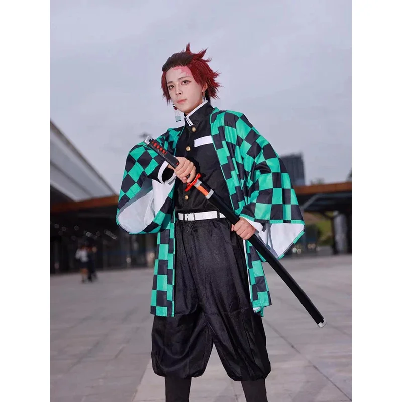 Tanjirou Kamado Cosplay benutzer definierte Anime Dämonen töter Kimetsu keine Yaiba Kleidung für Erwachsene Kind Uniform Set Party Geschenk Perücke Maske Kimono