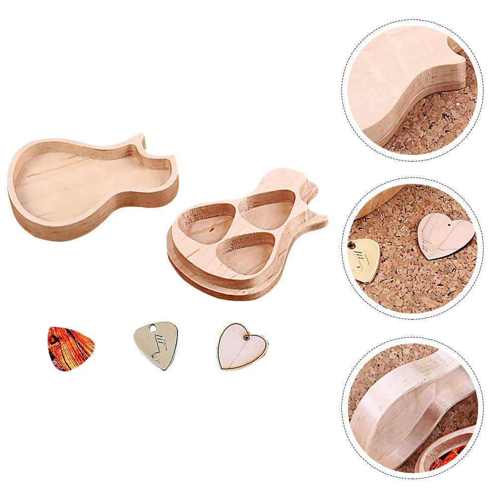 

1Set Guitar Handmade Wooden Openable Guitar Shape Pick Holder Set for Guitarist Accessories Storage Case Gifts