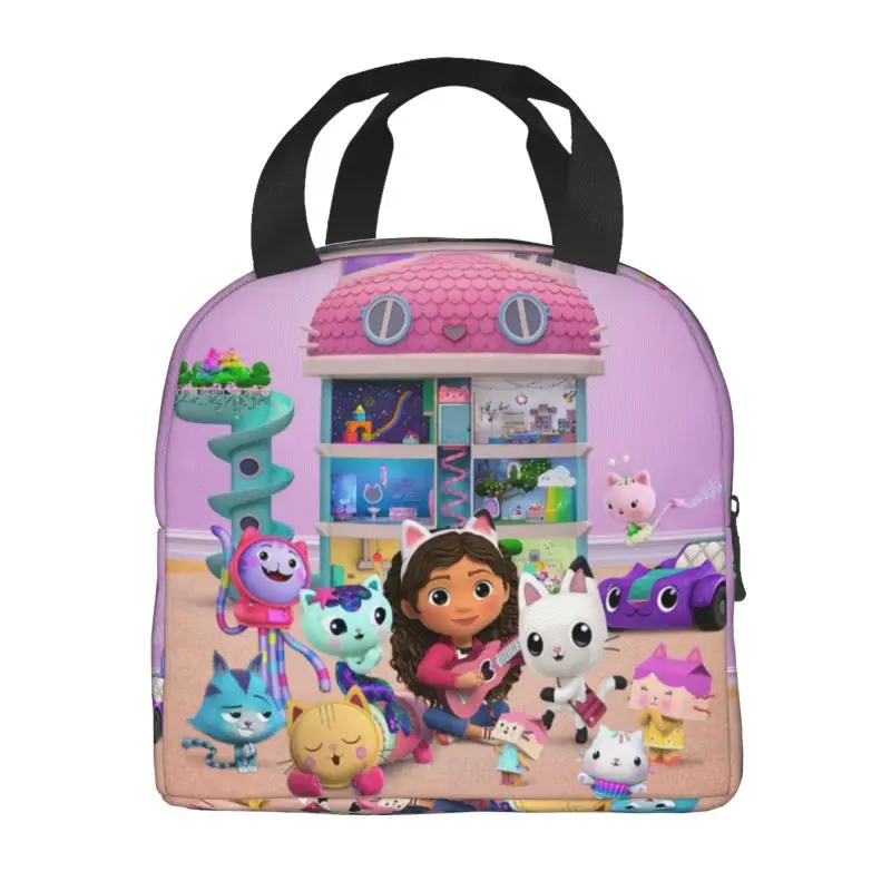 Gabbys Dollhouse Cartoon Thermal Insulated Lunch Bags Mercat Cats Animals Portable Lunch for School Children Storage Food Box