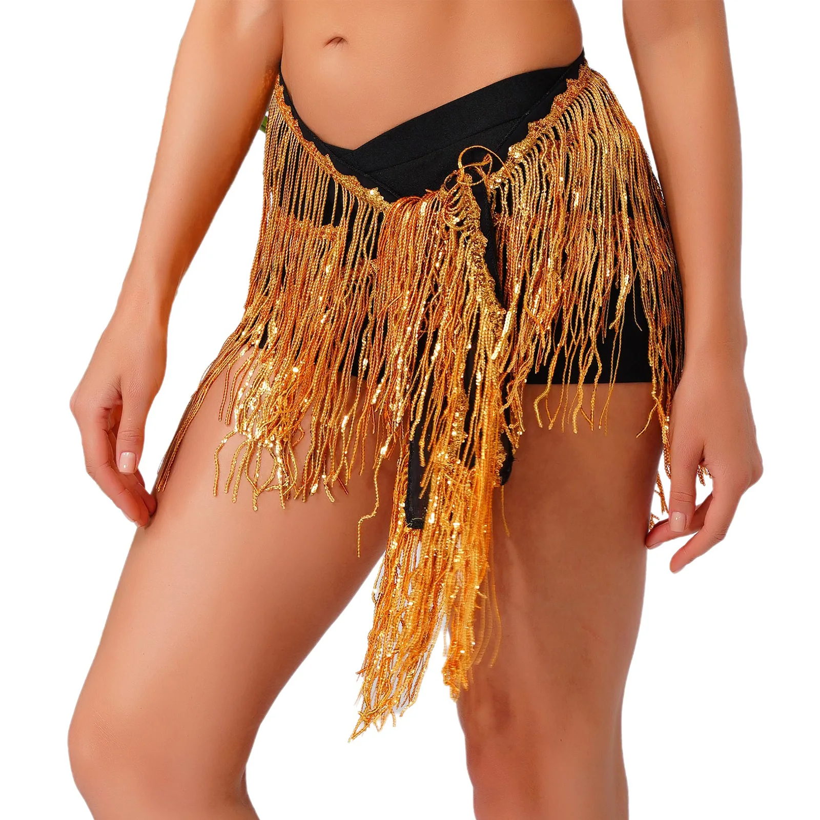 Bauchtanz-Hüfttuch für Damen, glitzernde Pailletten, glänzende Quaste, Fransen, Schnürung, Taillenkette, Rock, Folk-Latin-Bauchtanzkostüme