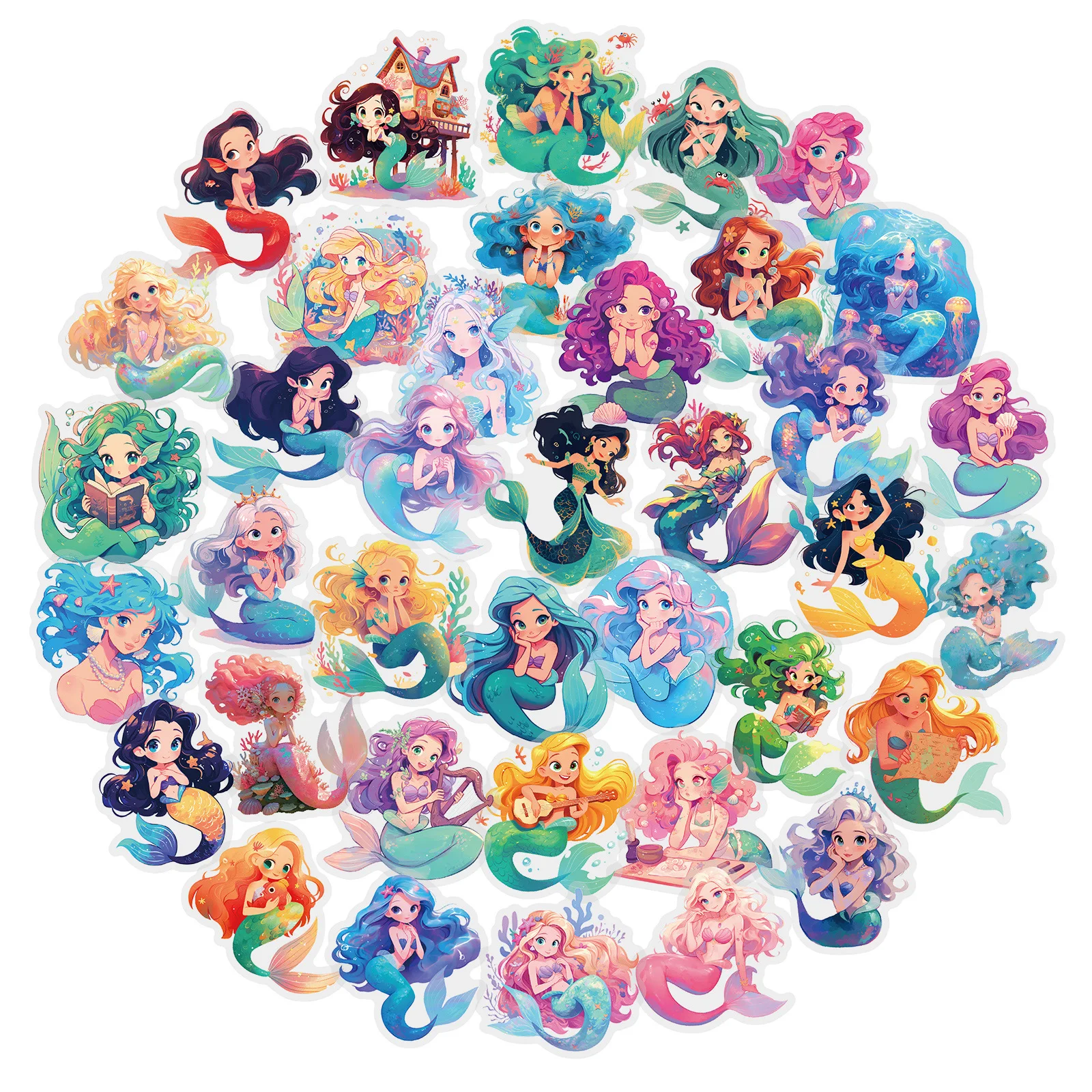 

50Pcs Clear PET Mermaid Stickers Fairy Tale Ocean Princess Decals Waterproof Scrapbook Resin Craft Girl Birthday Party Favor