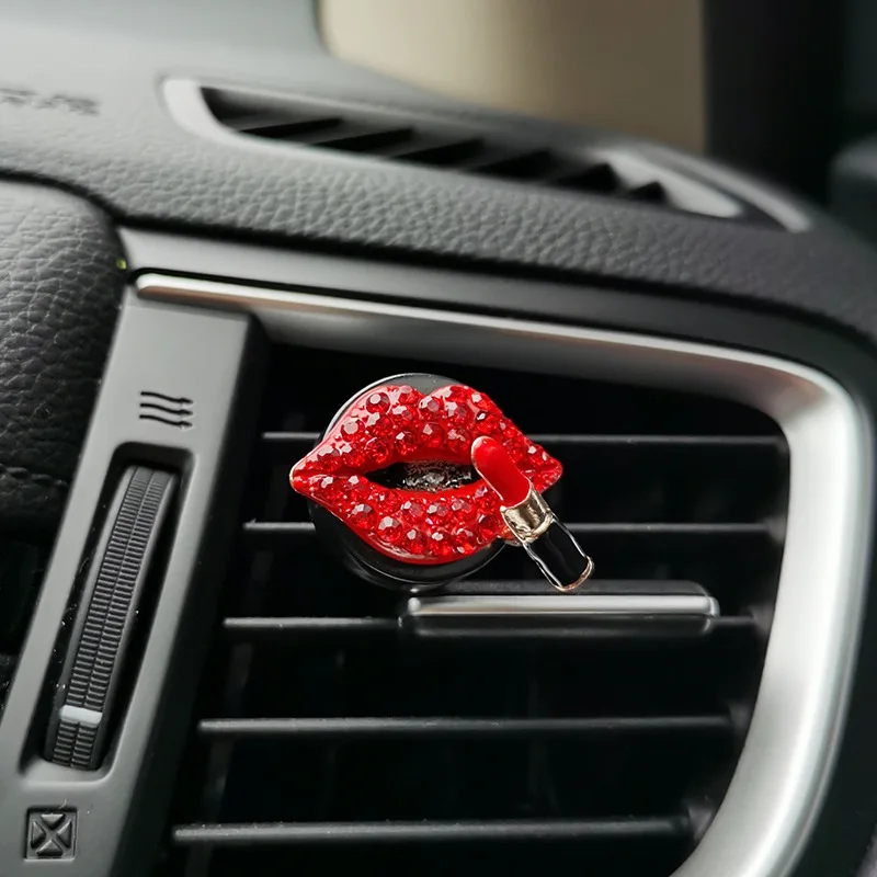 Car Air Outlet Aromatherapy Clip Diamond Red Lips Clips Perfume Clips Scent Aroma Air Freshener Clip Auto Interior Accessories