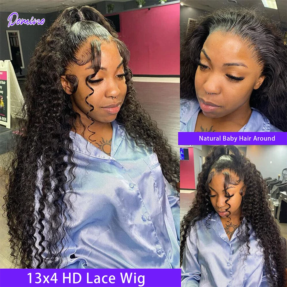 Wig Frontal ombak dalam transparan 13x4 HD Wig rambut manusia depan renda keriting air untuk wanita Wig penutupan renda keriting dalam rambut bayi