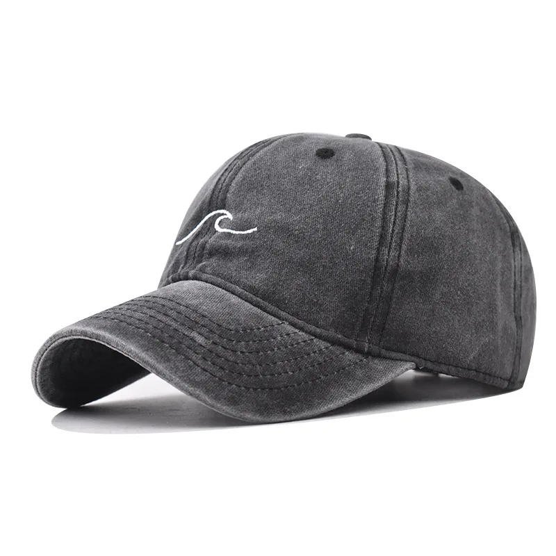 

Wave Pattern Embroidered Baseball Cap for Men Women Vintage Washed Cotton Duckbill Sun Hat Outdoor Sport Distressed Dad Hats