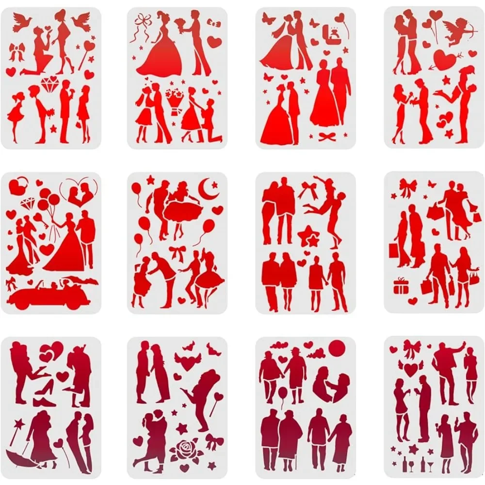 

12 Pcs Love Stencils Drawing Painting Templates Sets 8.3x11.7inch Plastic Valentine's Day Drawing Painting Stencils Romantic