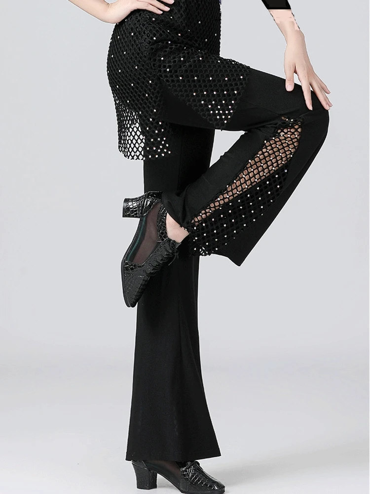 

Новые длинные брюки для латинских танцев Me Splice Diamond для похудения, модная эластичная юбка для матросских танцев, брюки с высокой талией L...