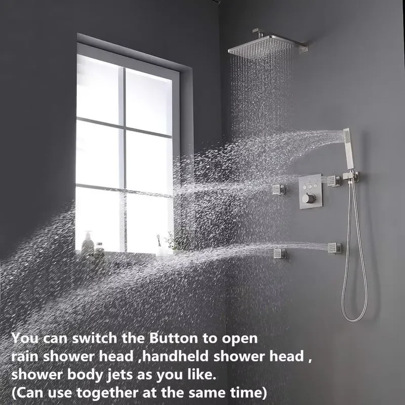 Factory Price Thermostatic Shower Set Brushed Nickel Temperature Control Shower System with Body Jets for Bathroom Use