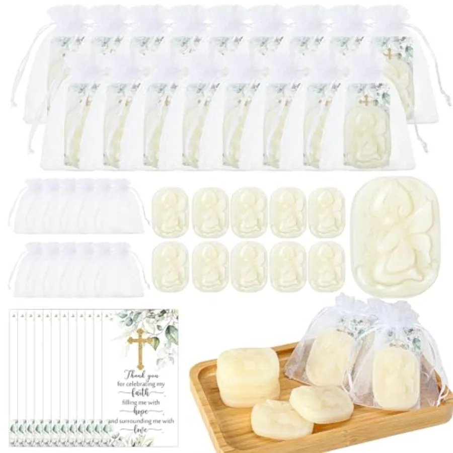 Sets Baptism Party Favors for Guests Baptism Soap Bulk Angel Shaped Soap with Thank You Gift Tags and Organza Bags for Religiou