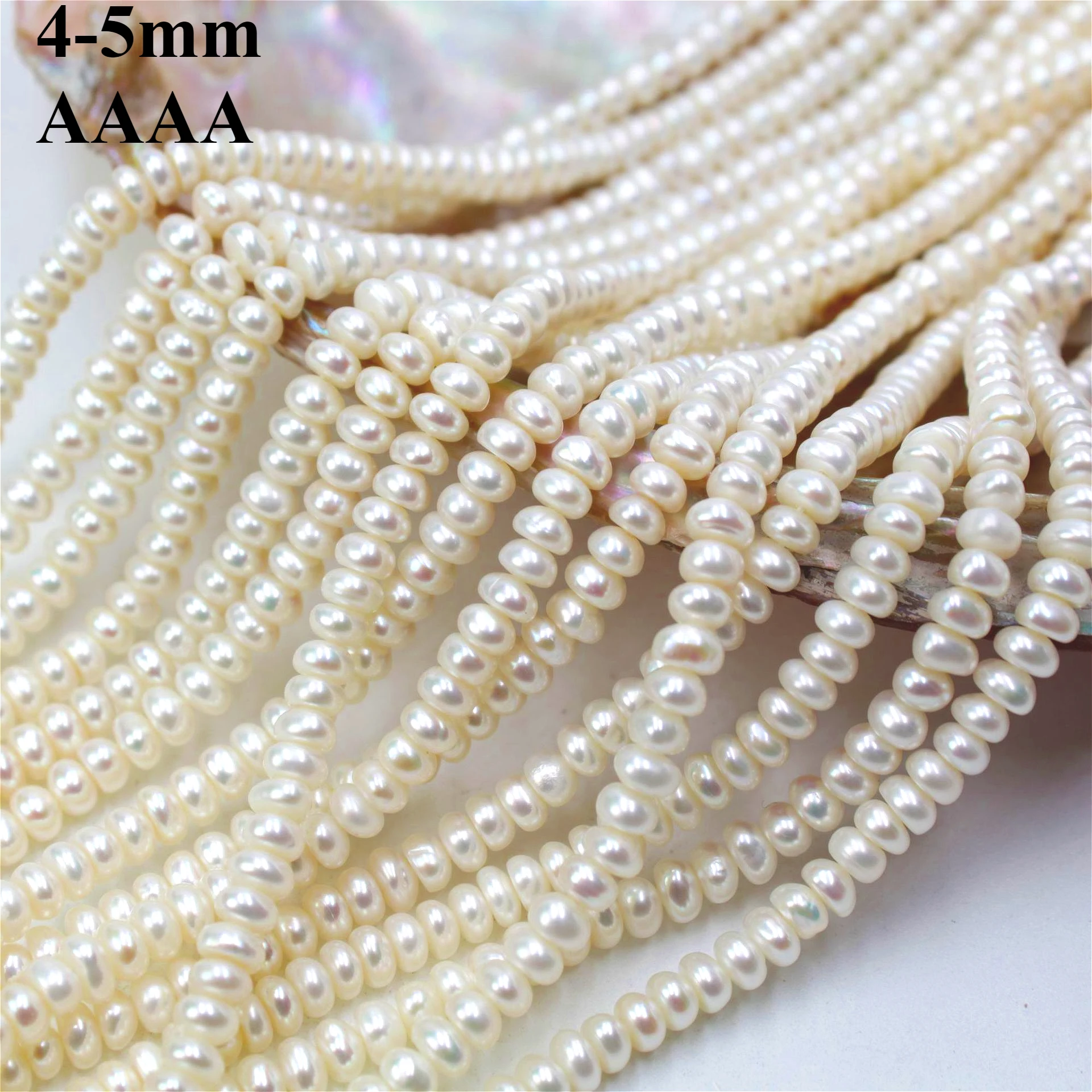 4-5mm4A Creamy Luminous Symmetrical Natural Freshwater White Flat Pearl Loose Bead Jewelry MakeDIY Necklace Bracelet Accessories