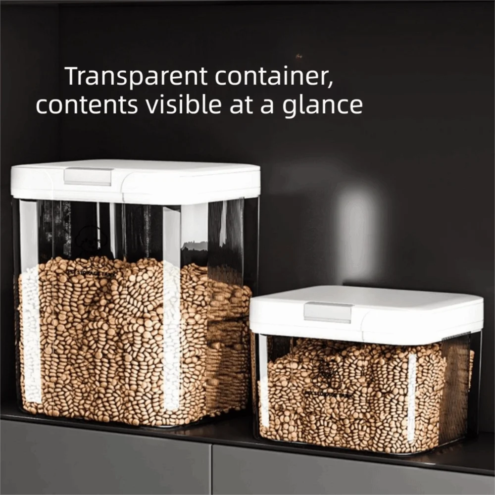 Moisture-Proof Pet Food Storage Container Transparent Large Capacity Dog Food Sealed Barrel Insect Proof Flip Cover