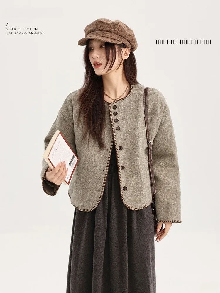 

Yang Bubble Cotton ort Jaet Women's round Ne Slim Fit Winter New Sle Faionable Stitched Polyester Fiber Coat