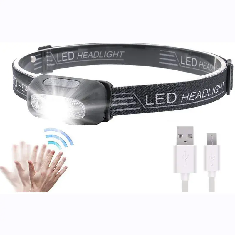 Mini USB Rechargeable 5W LED Headlamp 4 Mode Running Head Torch Portable Mini LED Head Light with body Motion Sensor