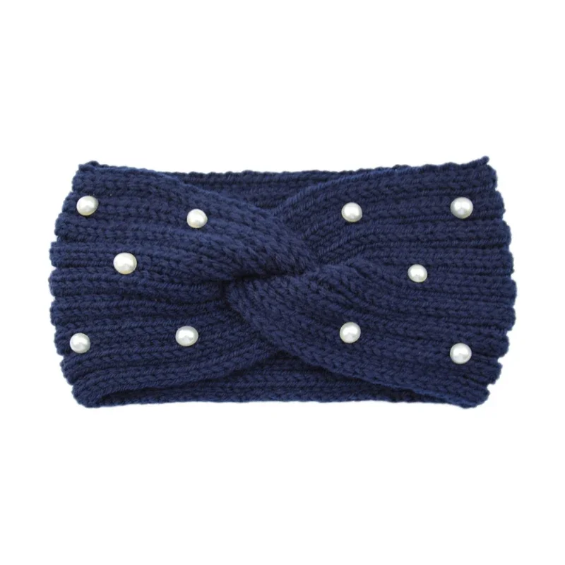 

Fashionable Pearl Knitted Headband Sports Cross Headband with Pearl and Knitted Yoga Hairband Multifunctional Knotted Headband