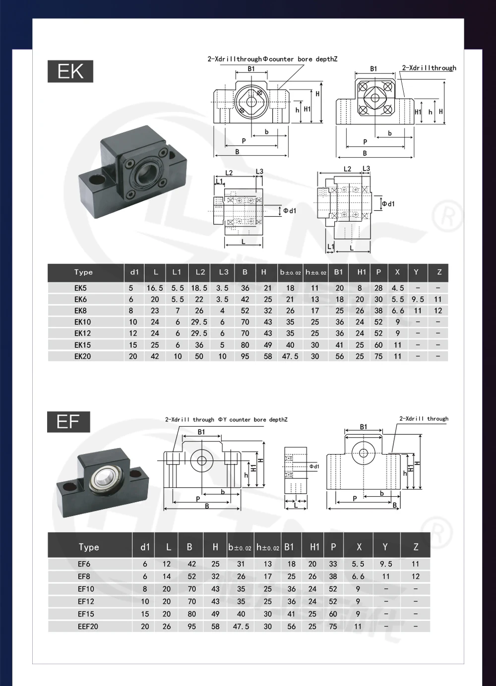 EK8 EK10 EK15 EK20 EK25 Ball Screw Bracket C7 C5 FK FF Ballscrew End Support