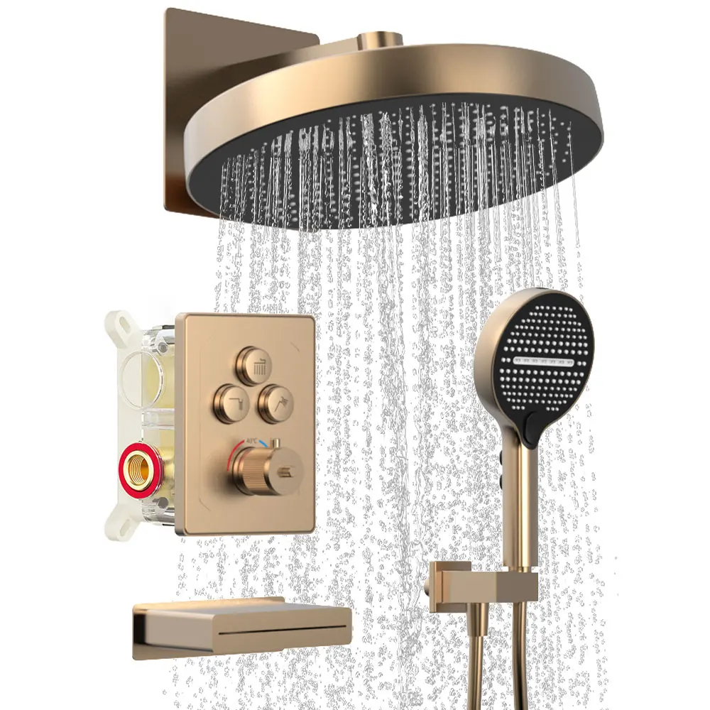 Custom Color Gold Thermostatic Shower Faucet Hotel Bathroom Mixer Wall Mounted Jet Massage Spray Pattern Brass Chrome Ceramic