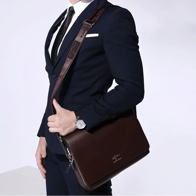 Kangaroo Luxury Brand Vintage Men Messenger Bags For Men Leather Business Shoulder Bag Male Crossbody Bag Brown Casual Briefcase