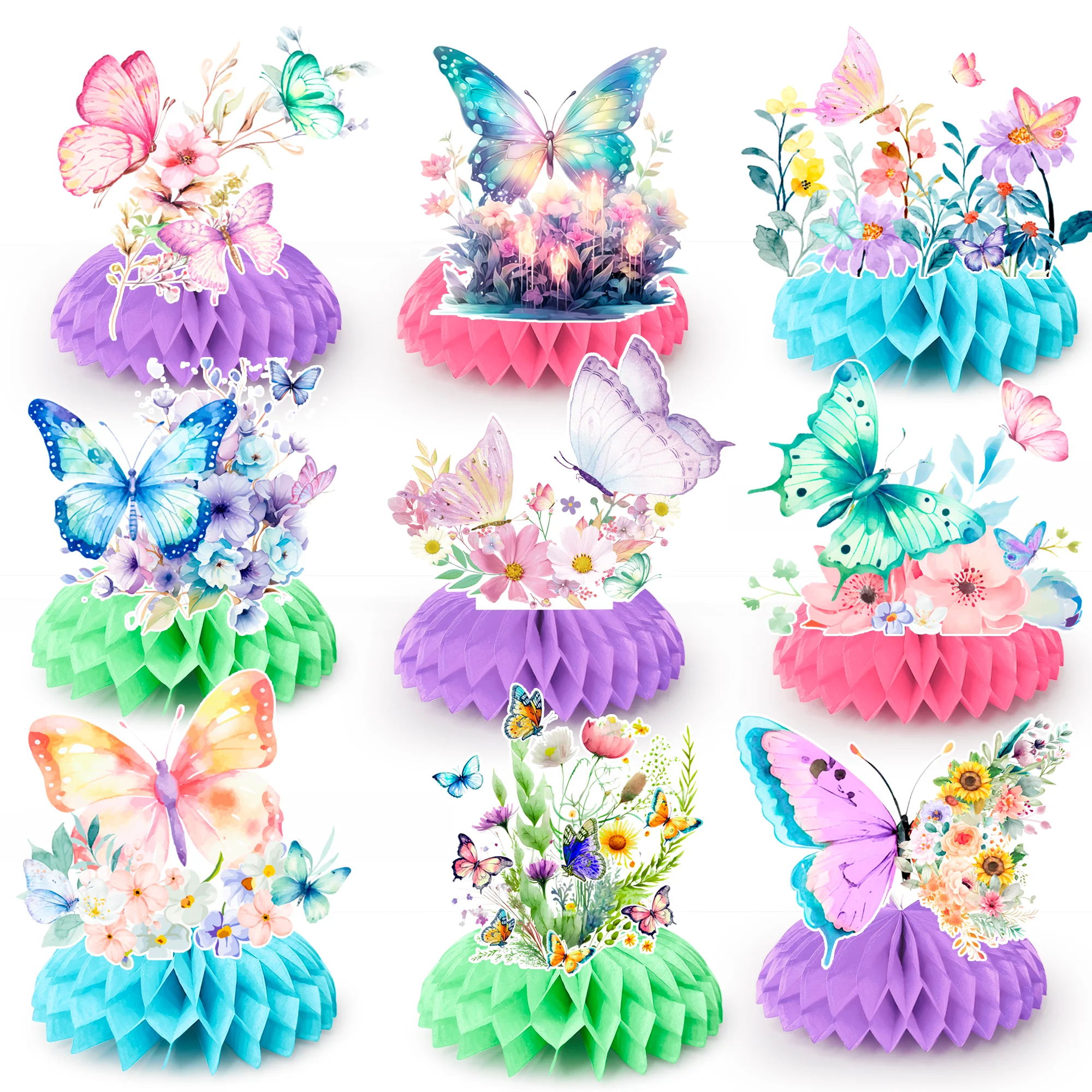 

9 Pcs Butterfly Centerpieces for Tables Butterfly Birthday Party Decorations Butterfly Honeycomb Table Centerpiece for girls