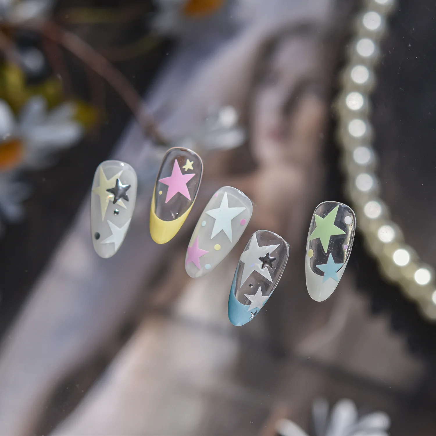الخماسي ثلاثية الأبعاد مسمار أعواد تزيين البولكا نقطة الألوان ستار ذاتية اللصق رسومات أظافر ملصق DIY بها بنفسك جديد مانيكير اكسسوارات الشارات