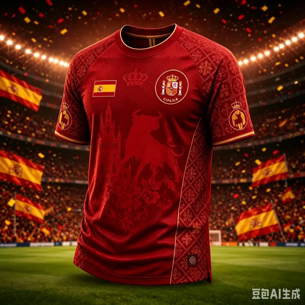 2026 Spain Golden Bull Printed T-shirt Summer Breathable Quick Dry Soccer Jersey Outdoor Sports Short Sleeve Tee Family Matching