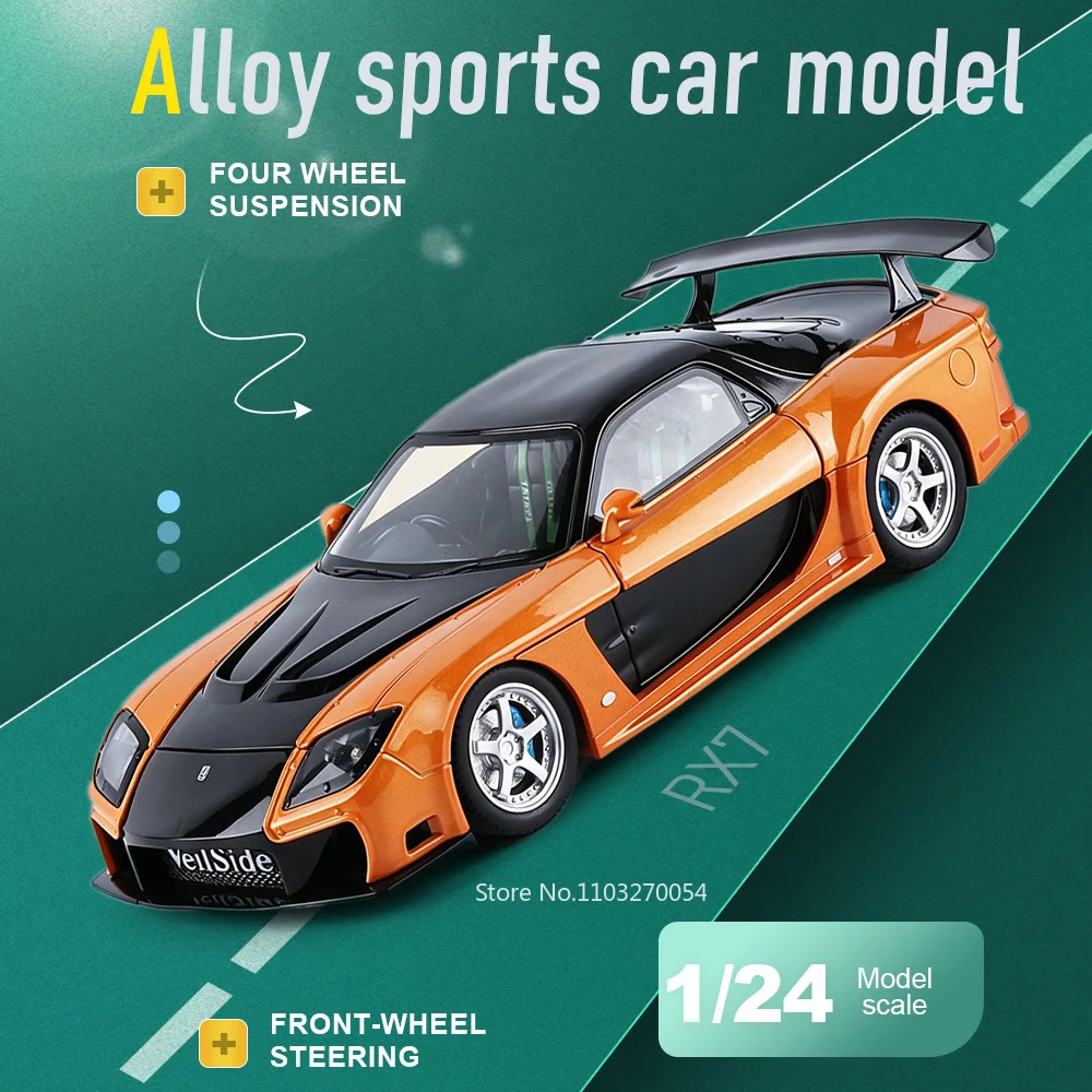 

1:24 RX7 GTR-R34 Toys Cars Alloy Diecast Miniature Models Four Wheel Suspension Pull Back Doors Opened Vehices Fashion Ornaments