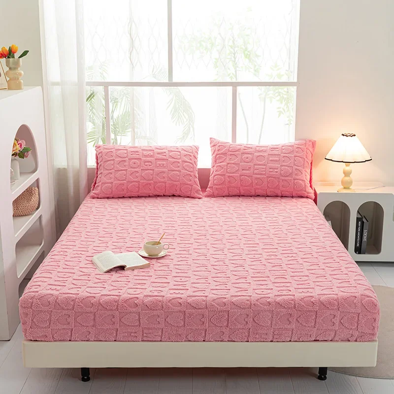 2024 New Class A solid color Tafu fleece mattress winter thickened warm milk fleece all-inclusive mattress dust cover