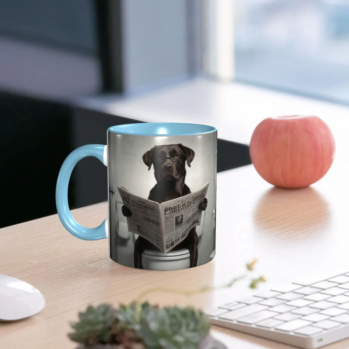 Chocolate Labrador Reading A Newspaper Mug Funny Ceramic Coffee Cups Tea Mugs Milk Cup Drinkware Gift for Woman Man