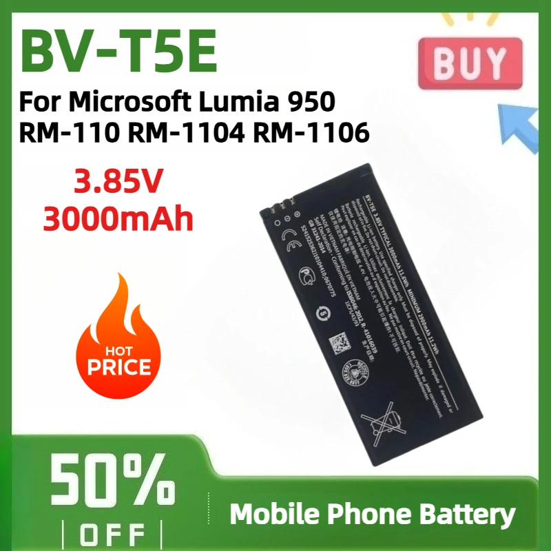 New BV-T5E 3.85V 3000mAh Rechargeable Battery for Microsoft Lumia 950 RM-110 RM-1104 RM-1106 Long Lasting Replacement Battery