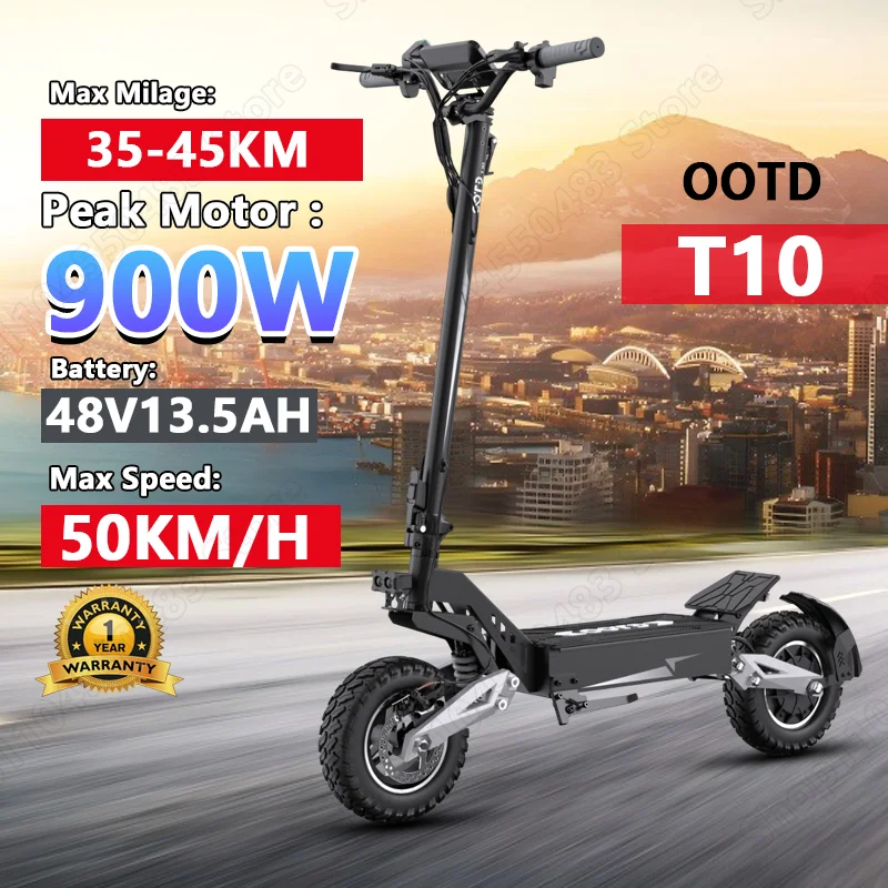 

T10 E-Scooter 900W Peak Motor 48V13.5Ah Lithium Battery Large Screen LED Display Electric Scooter 11-inch Tire Scooters Electric