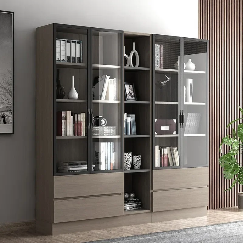 Home Room Cabinet Display Rack Set Office Showcase Wooden Storage Shelf Furniture Bookshelf Wood Bookcase With Glass Door