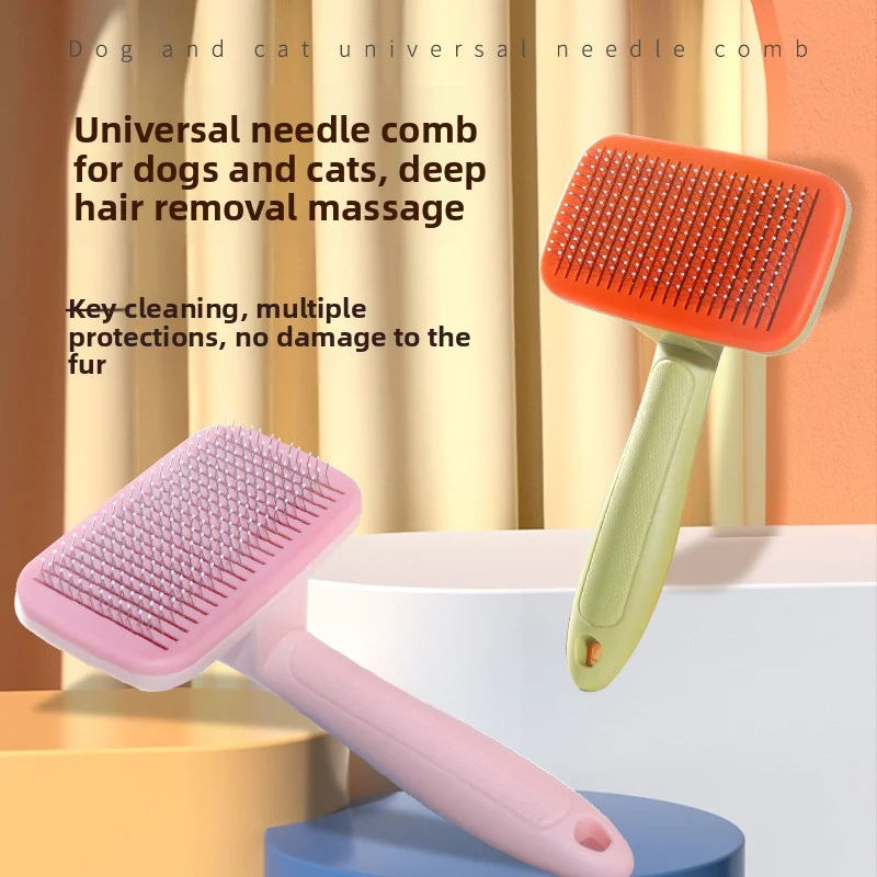 Pet Grooming Brush Self Cleaning Deshedding Tool for Cats Dogs Remove Loose Fur with One Click Soft Bristles for Long Short Hair