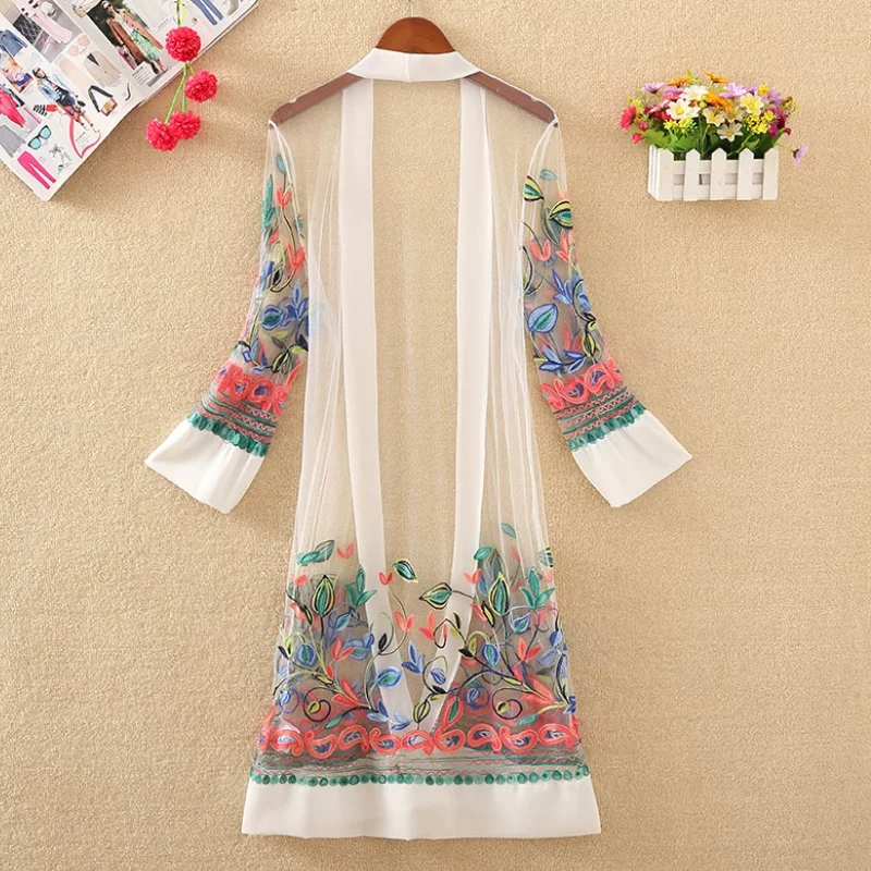 Summer Embroidered Beach Sunscreen Coat Medium Long Shawl