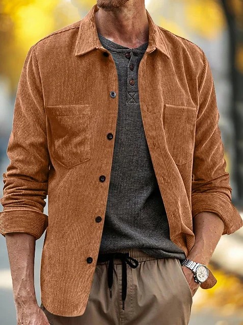 

Мужская повседневная рубашка из вельвета с длинным рукавом и отложным воротником, весна-осень, новая модель, легкая, из полиэфирного волокна, для молодежи, на все сезоны