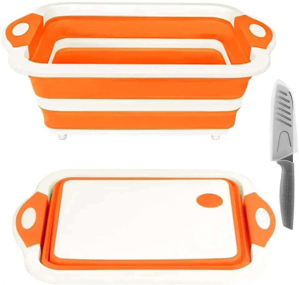 40pcs a lot Silicone Multi Purpose Foldable Cutting Board With Vegetable Washing Strainer Basket