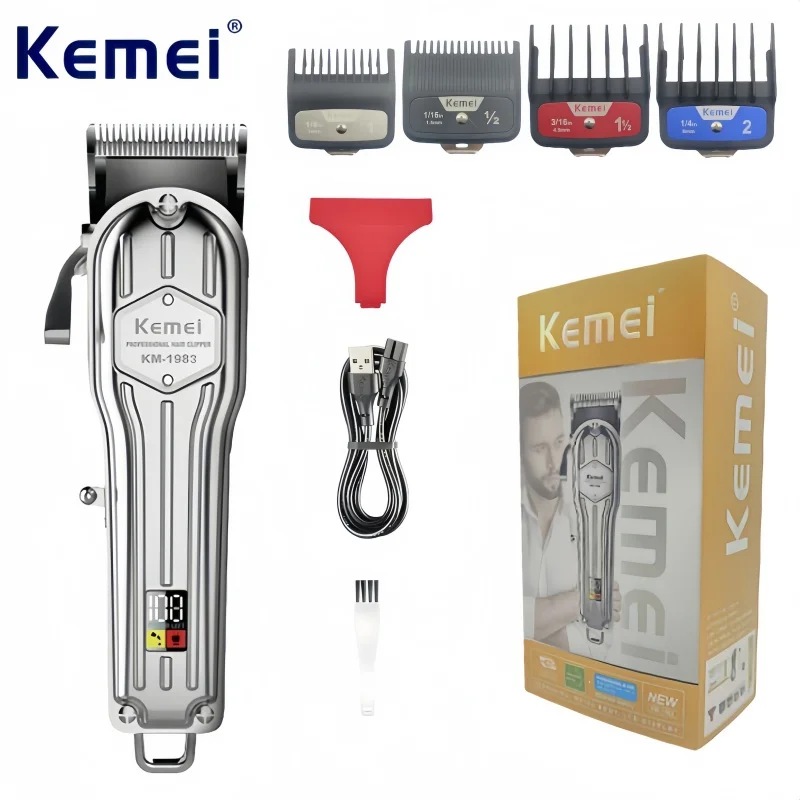 

Kemei KM-1983 Электрическая машинка для стрижки волос с металлическим корпусом и ЖК-дисплеем, профессиональный парикмахерский триммер для укладки и ухода