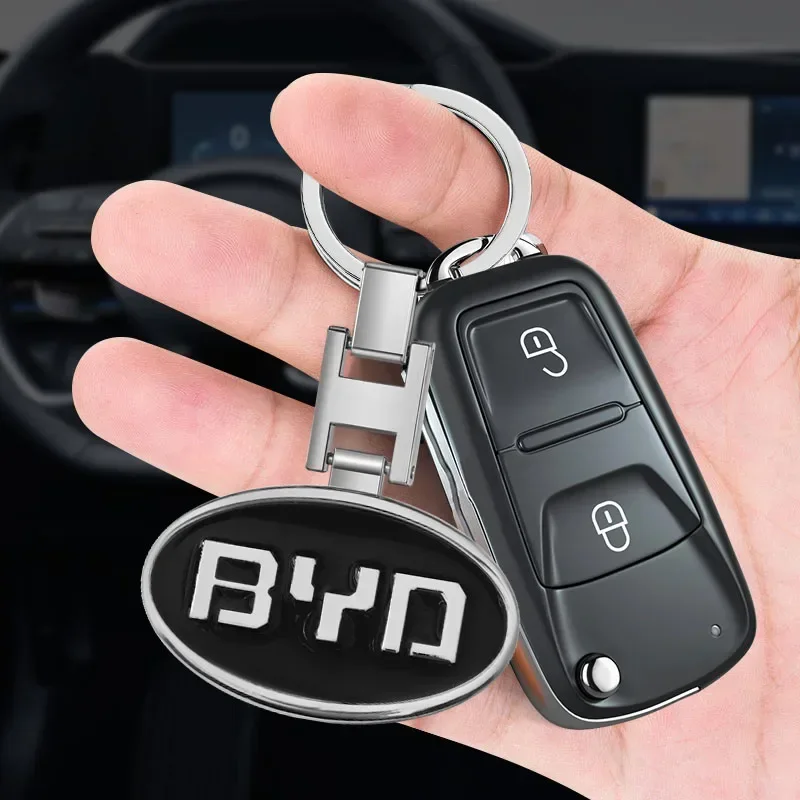 Metal Car Keychain Ring Emblem Key Holder Interior Accessory For BYD Tang EV Qin Yuan Han Atto 3 S6 G3 E6