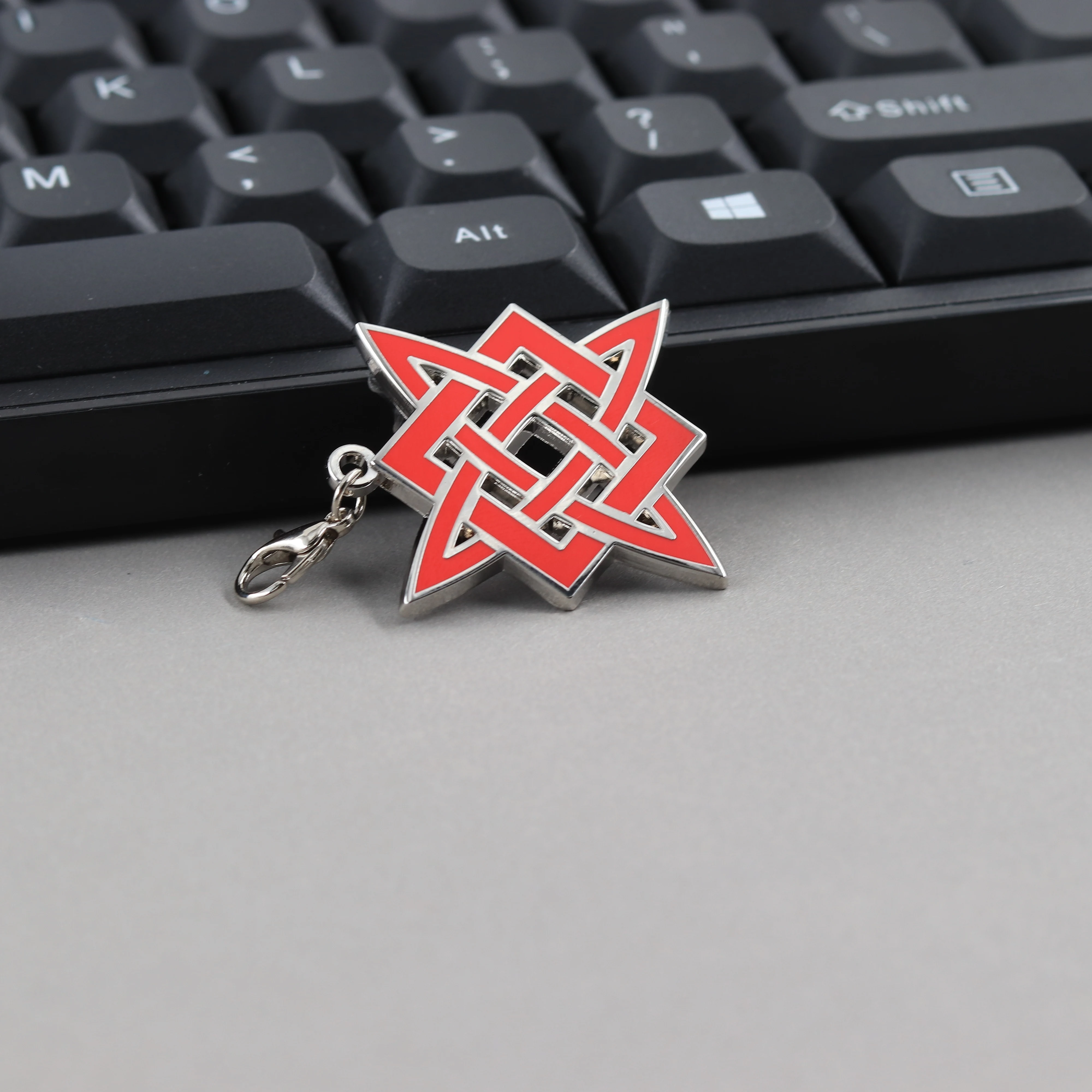 Slawischer Stern von Lada Amulett Schlüsselanhänger, antikes heidnisches Symbol, Schlüsselring, heilige Geometrie, Sternstab, Talisman, roter, grauer Metall-Taschenanhänger – Detail 10