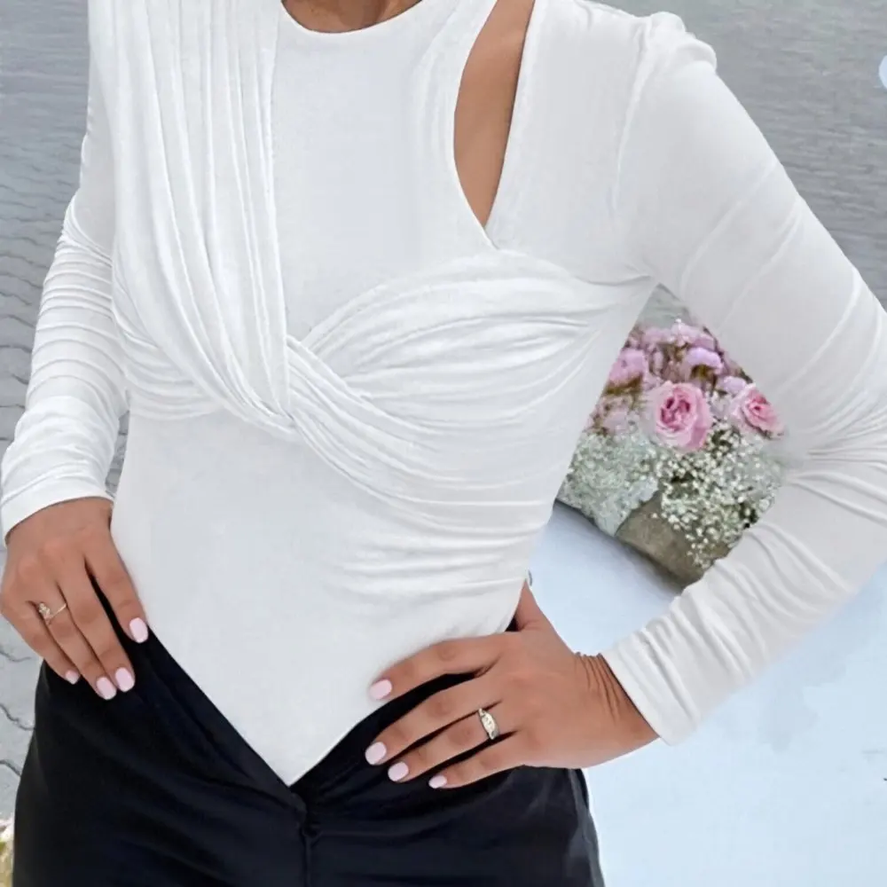 تي شيرت نسائي بأكمام طويلة ورقبة دائرية، نمط شارع عادي للخريف والشتاء، تصميم أساسي يومي #3