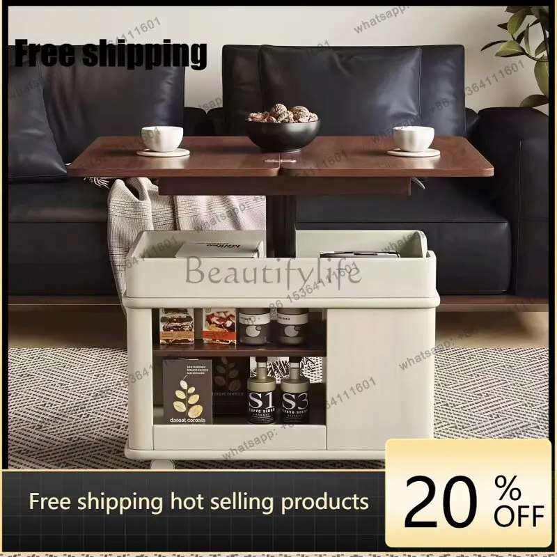 LD solid wood liftable folding coffee table small apartment mobile cart tea table dual-purpose