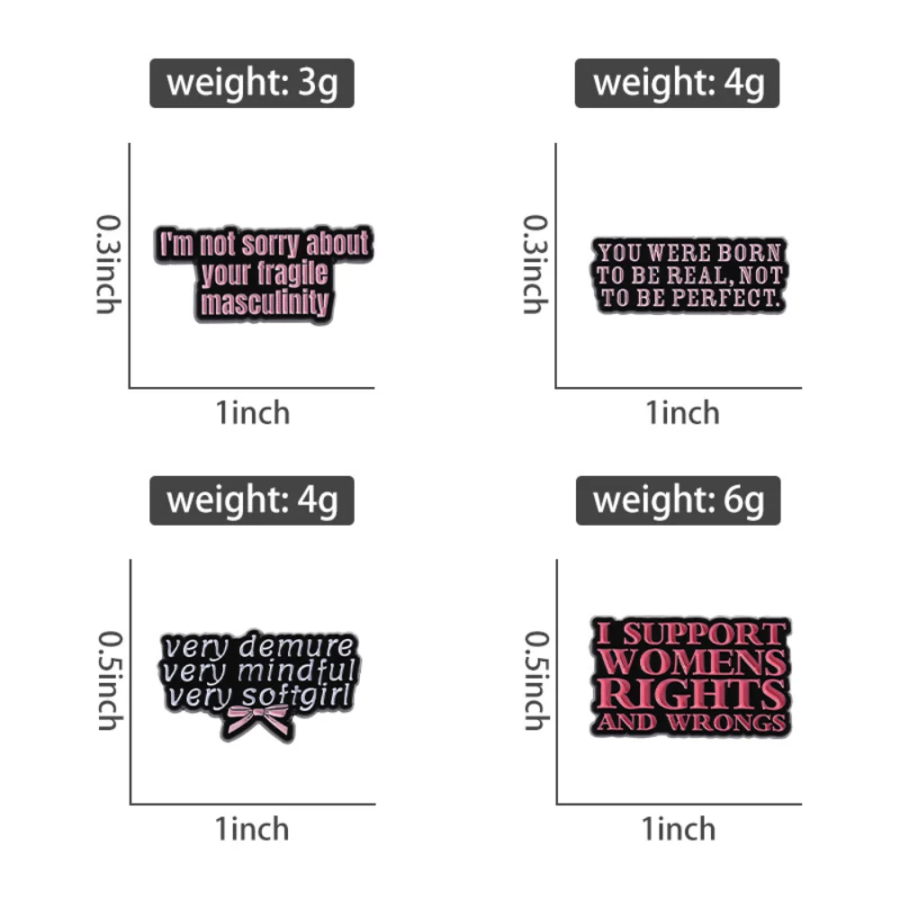 Female Power Text Brooch Set Pink and Black Cool Attitude Brooch Women's Power Pins Clothes Backpacks Accessories