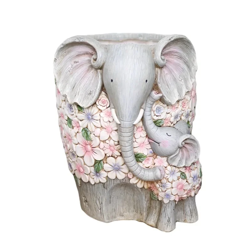 Vintage animal elephant flower pot sculpture ornament floor decoration outdoor garden courtyard balcony villa entrance