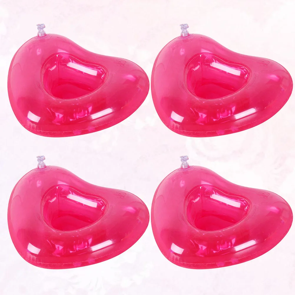 4 pçs suportes de cerveja de água pvc inflável rosa coração copo flutuador esteiras piscina praia festa bebida estabilizador suporte de cerveja água