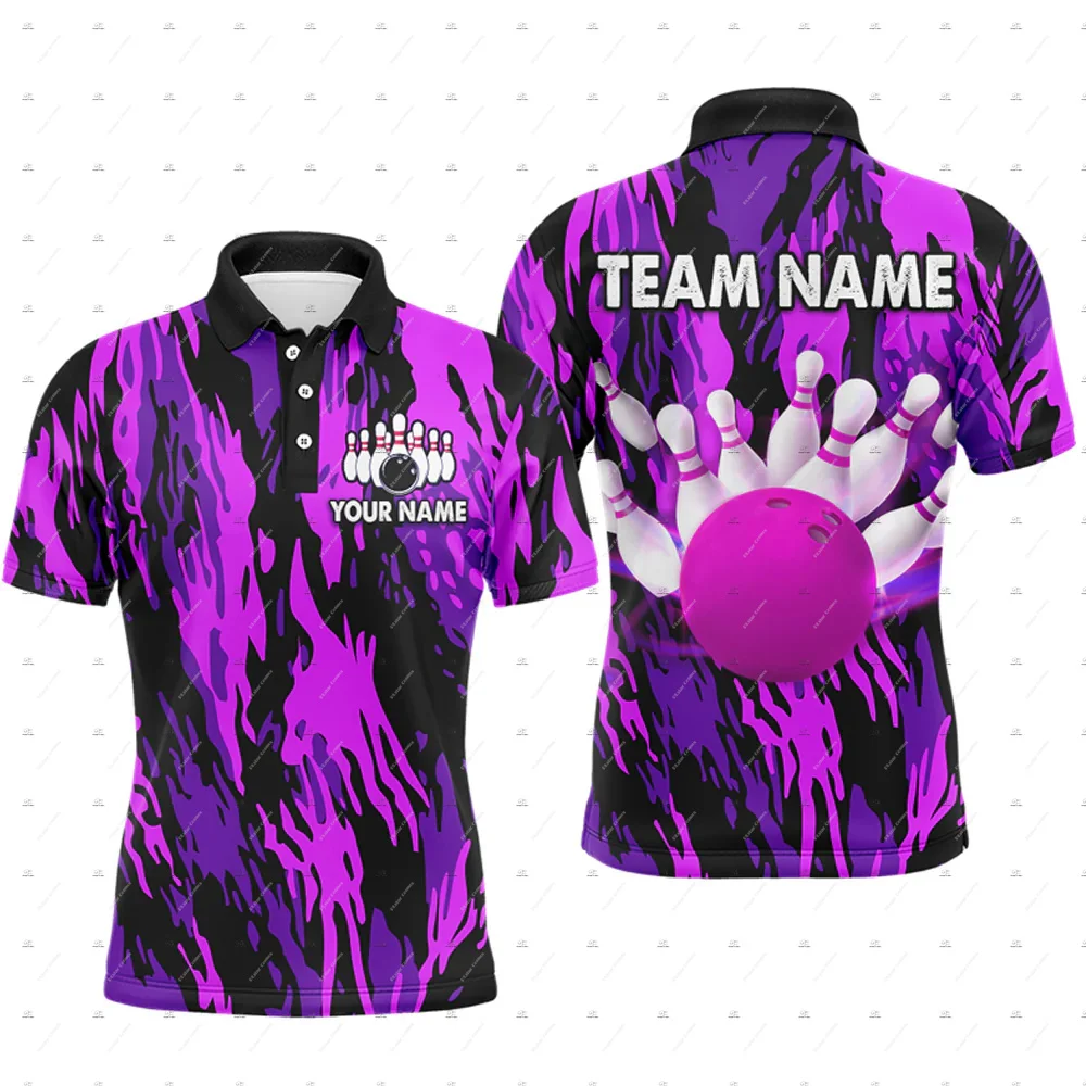 Custom Name Bowling Skull Flame Graffiti Gradient Vintage Retro Funny 3DPrint Harajuku Summer Short Sleeve Polo Jersey Shirts A5
